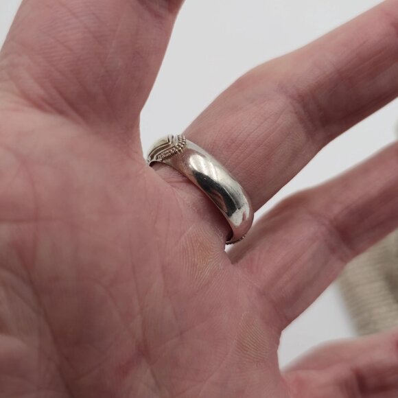 Size 9.75 Sterling Silver & 18kt Gold Unique Pattern Ring A2105 - Picture 4 of 8